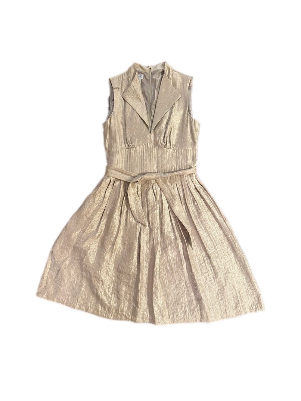 Vintage Sleeveless Metallic Gold Fit-and-Flare Dress with Belt